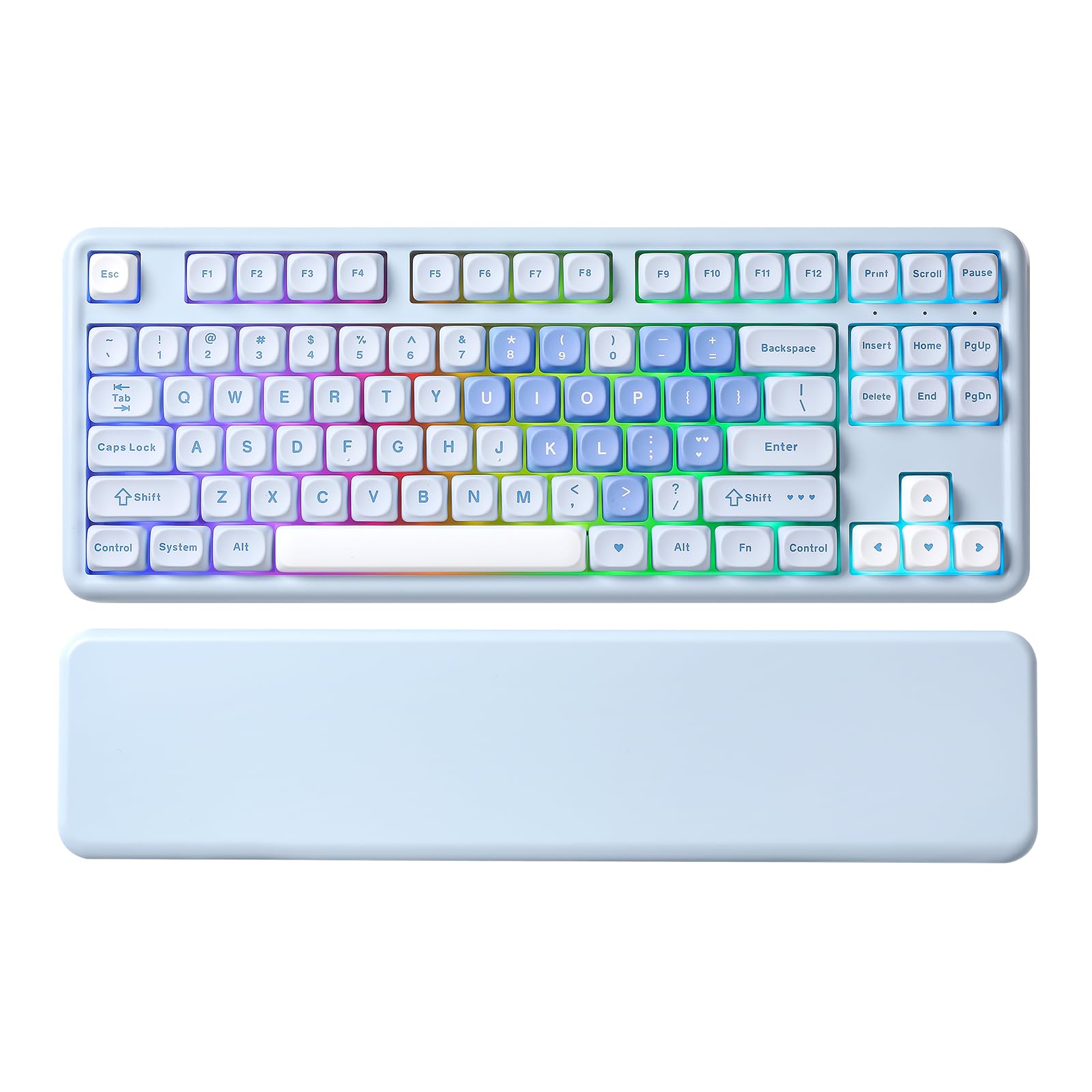 YUNZII B87 Wireless Mechanical Keyboard QMK/VIA Programmable TKL Layout 87 Keys BT/2.4G/USB-C Hot Swap Gasket Mount RGB Backlit Gaming with Wrist Rest for Win/Mac (Blue Heart  Milk V2)