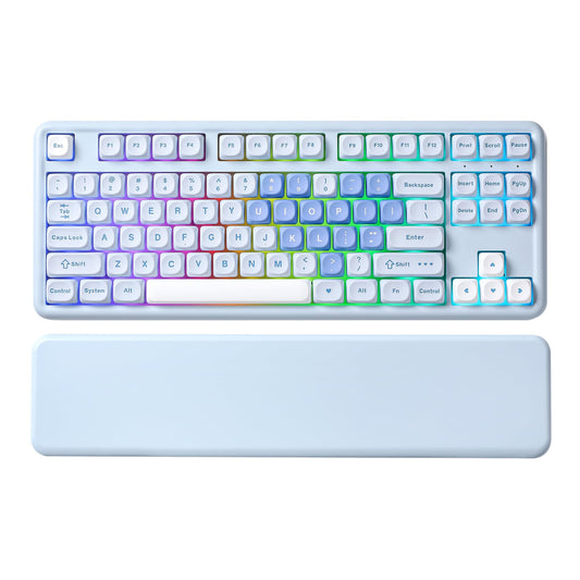 YUNZII B87 Wireless Mechanical Keyboard QMK/VIA Programmable TKL Layout 87 Keys BT/2.4G/USB-C Hot Swap Gasket Mount RGB Backlit Gaming with Wrist Rest for Win/Mac (Blue Heart  Milk V2)