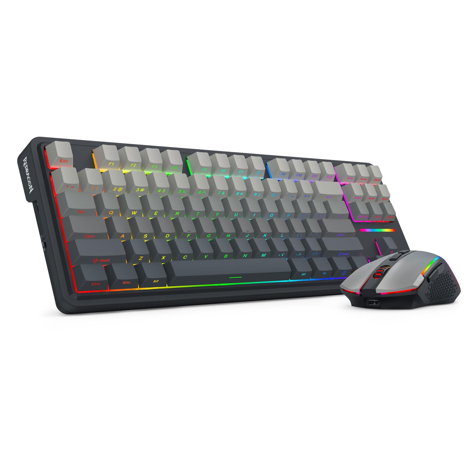 Redragon Wireless Mechanical Keyboard and Mouse Combo, Bluetooth/2.4Ghz/USB-C Wired, RGB Backlit, TKL Creamy Gaming Keyboard wit