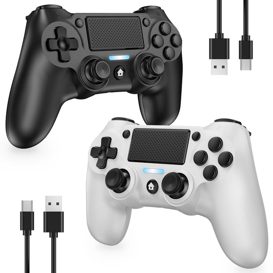 Matbip Wireless Controller for PS4 - Dual Vibration, Turbo, Type-C Port, 2 Pack (Black and White)