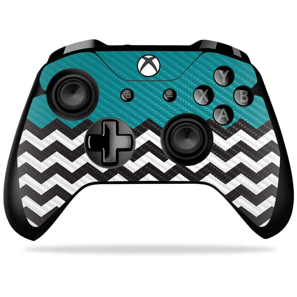 MightySkins Carbon Fiber Skin for Microsoft Xbox One X Controller - Teal Chevron | Protective  Durable Textured Carbon Fiber Finish | Easy to Apply  Remove  and Change Styles | Made in The USA