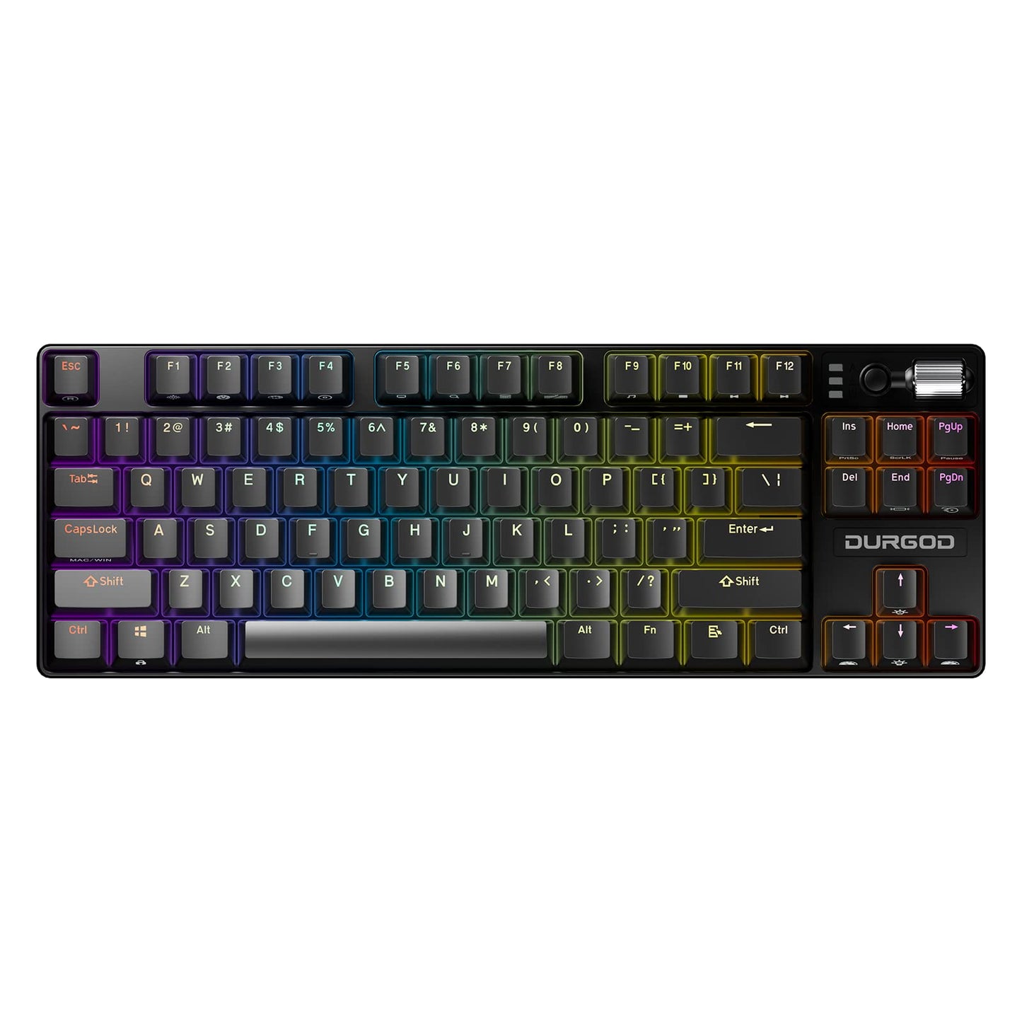 DURGOD TGK 300 Mechanical Gaming Keyboard for Windows Mac PC Laptop Tablet  84 Keys Wired Keyboard with Red Linear Switch  RGB Backlit and Volume Wheel  Hot Swappable  Durable PBT Keycap