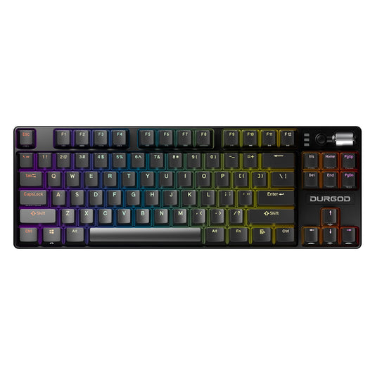 DURGOD TGK 300 Mechanical Gaming Keyboard for Windows Mac PC Laptop Tablet  84 Keys Wired Keyboard with Red Linear Switch  RGB Backlit and Volume Wheel  Hot Swappable  Durable PBT Keycap