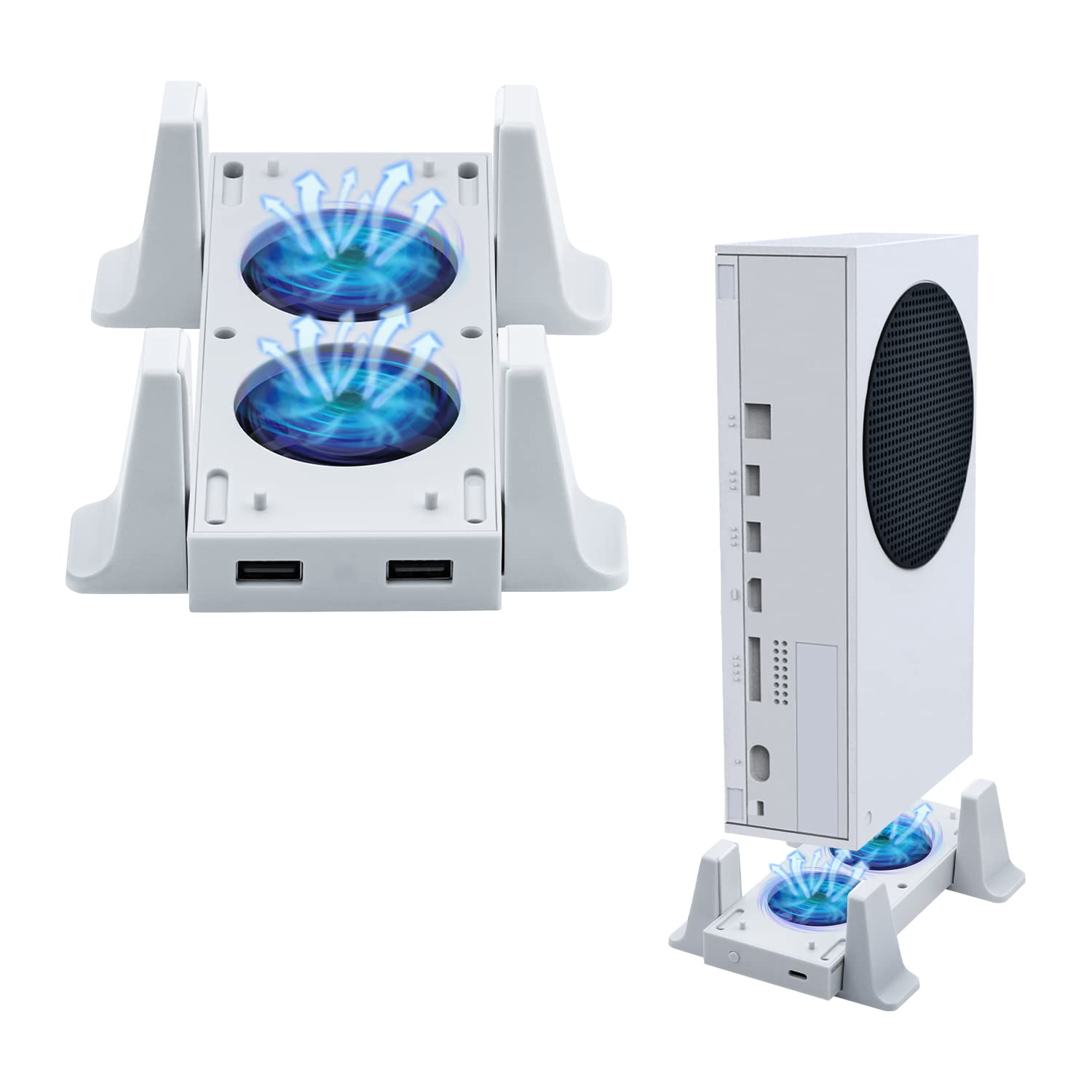 Mcbazel Vertical Stand with Cooling Fan for Xbox Series S - White, Removable Cooler, Extra 2 USB Ports, Model thi-nxb-000005