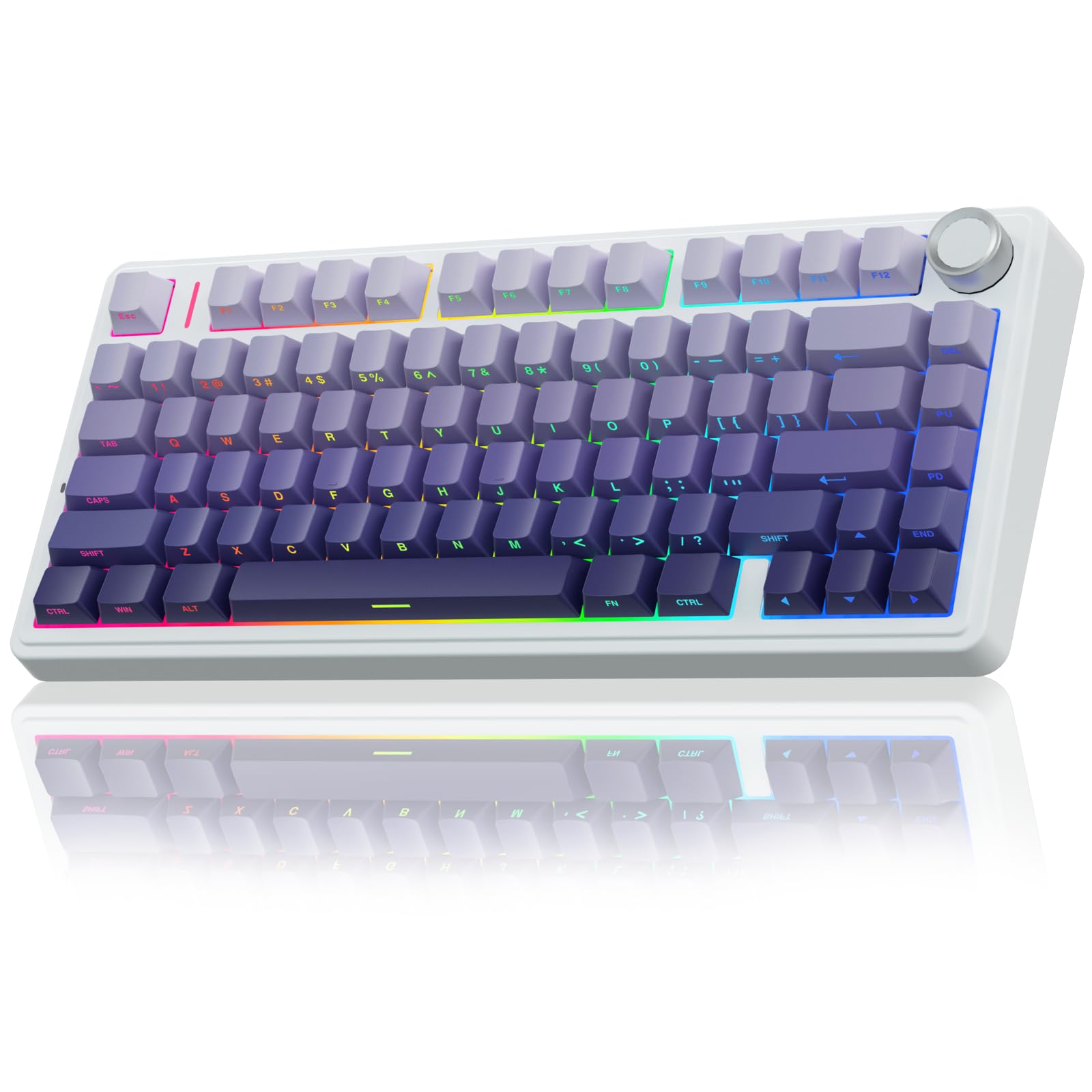 AULA F75 Pro Wireless Mechanical Keyboard 75% Hot Swappable Custom Keyboard RGB Backlit Pre-lubed Linear Switches Side Printed PBT Keycaps Mechanical Gaming Keyboards Gradient Purple