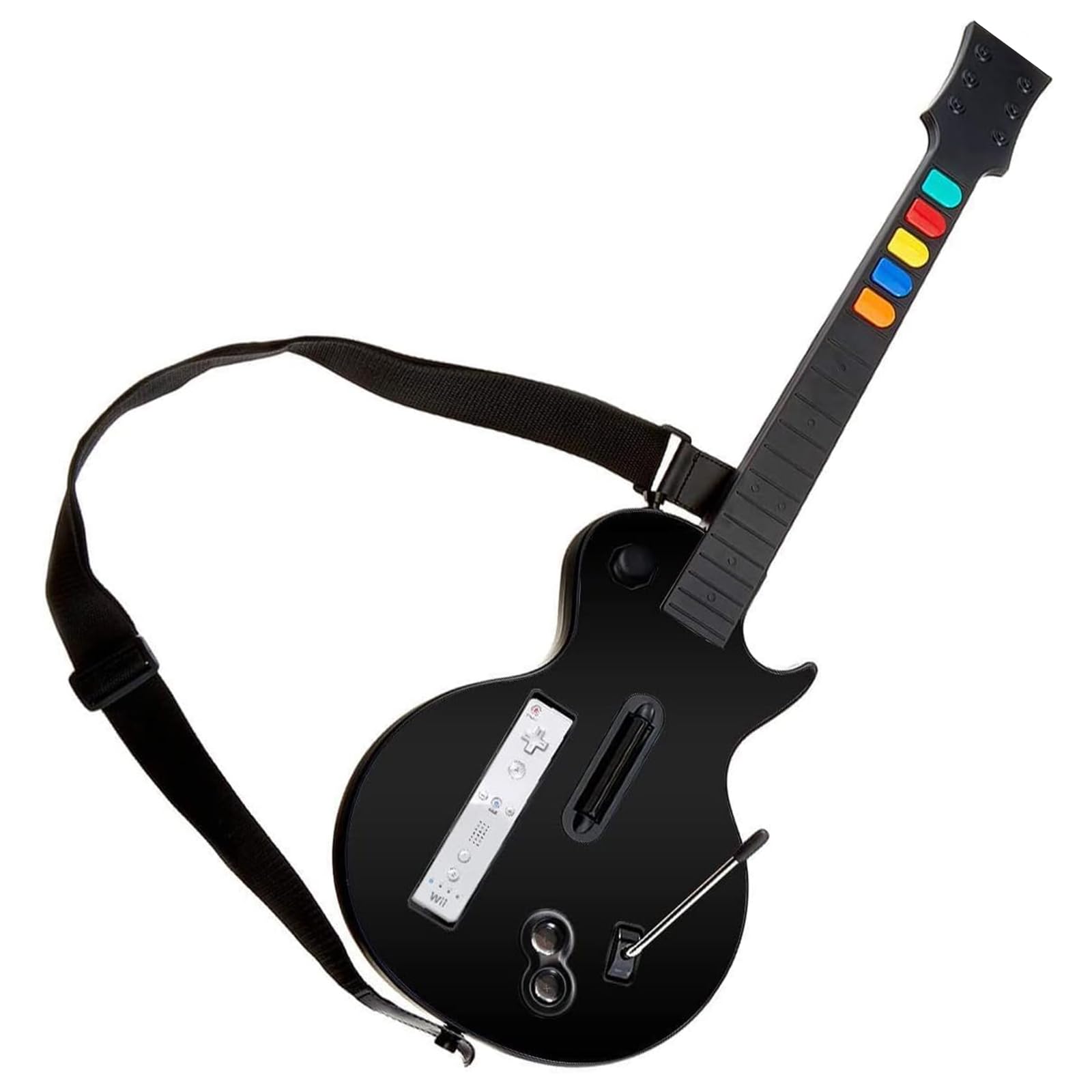NBCP Wireless Guitar Controller for Nintendo Wii - Compatible with Guitar Hero & Rock Band 2 - Adjustable Strap - Black - Model KT613B