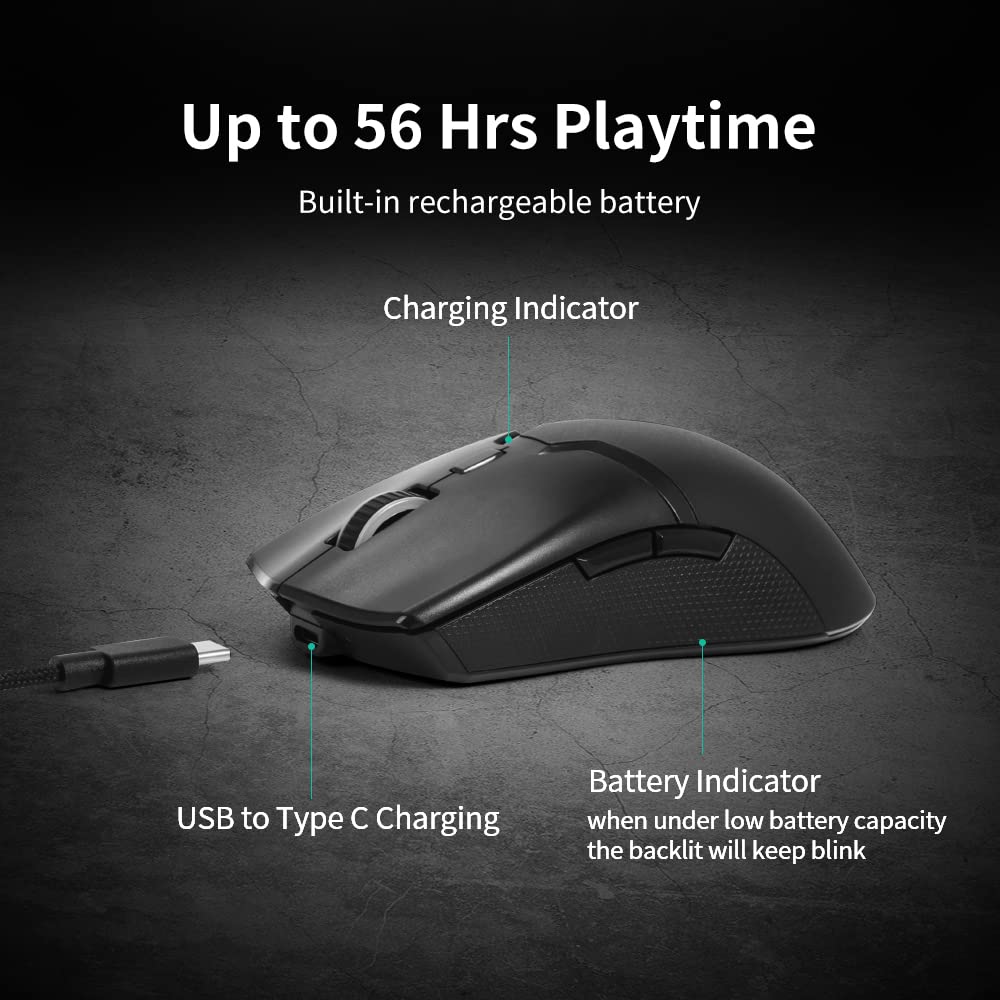 DeLUX M800PRO Wireless Gaming Mouse - PAW 3370 Sensor, 19000DPI, 6 Programmable Buttons, Lightweight 70g, Black