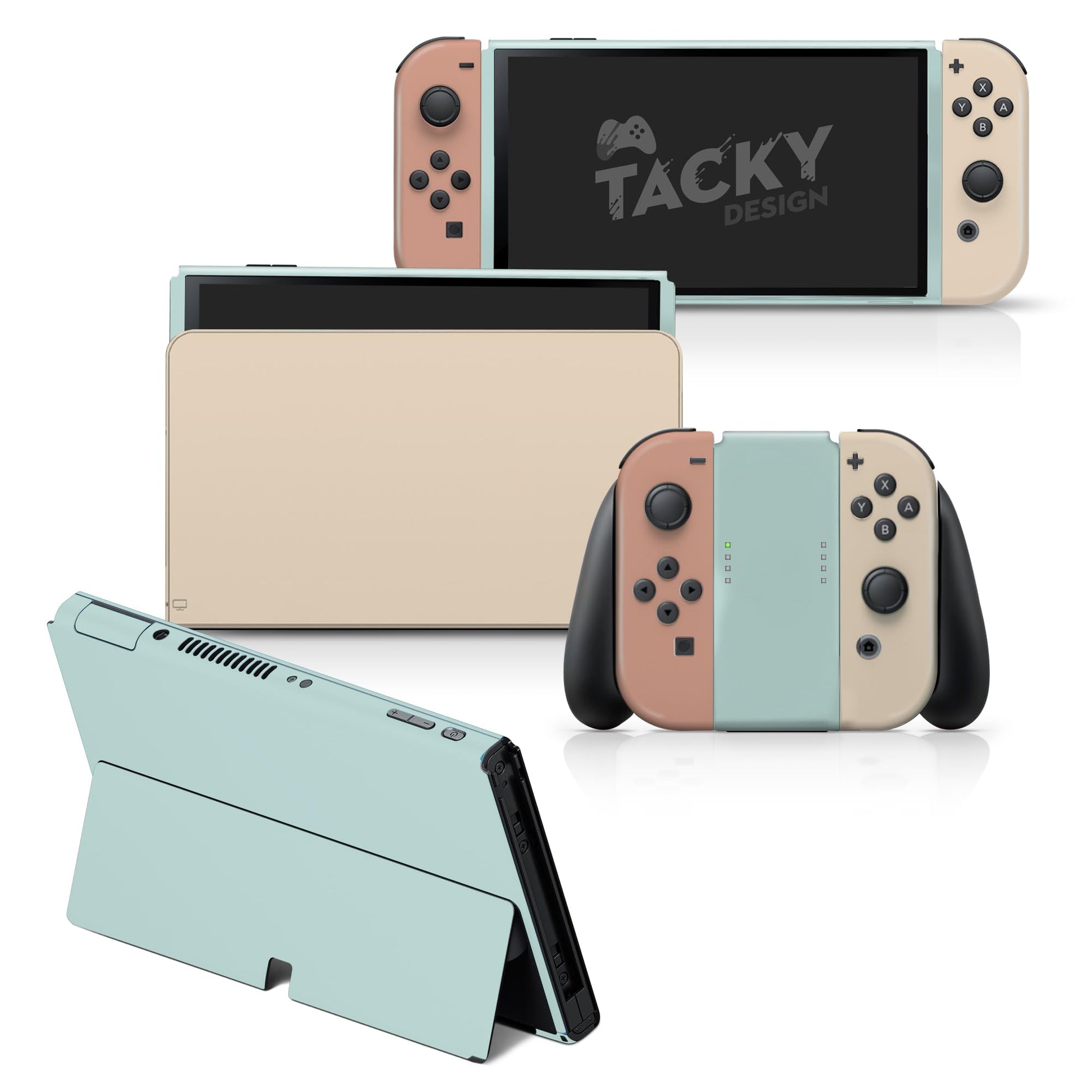 Tacky Design Color Blocking Skin Compatible with Nintendo Switch OLED Skin Wrap Cover  colorwave for Switch OLED Stickers  Premium 3M Vinyl (Blue & Terracotta  Nintendo Switch OLED)