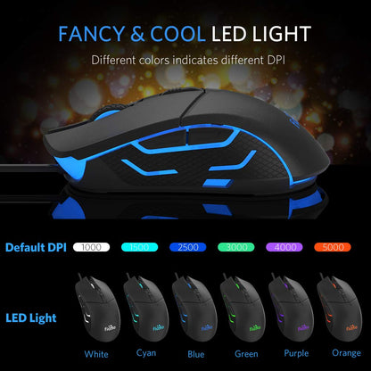 Fiodio Wired Gaming Mouse F260, 5500 DPI, RGB Lighting, Ergonomic Design, Black-RGB, 6 Buttons for Windows 7/8/10
