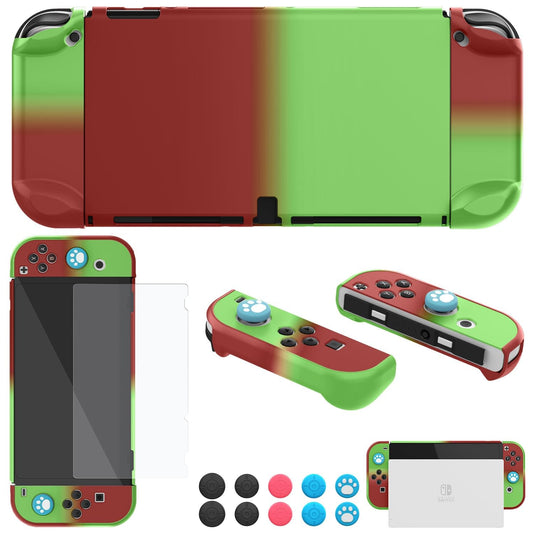 COMCOOL Dockable Case for Nintendo Switch OLED - [9 FT Military Grade Drop Protection] [with Tempered Glass Screen Protector] Cute Kawaii Protective Cover Shell for Nintendo Switch OLED - Red Green