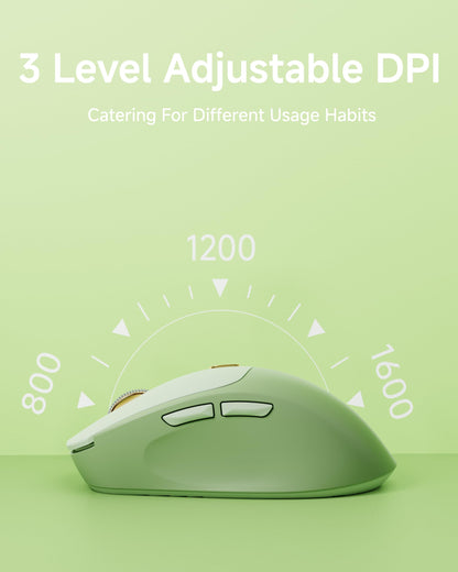 SEUNKWANG Q5 Wireless Mouse - Bluetooth & 2.4G, 1600 DPI, Ergonomic, Quiet, Green