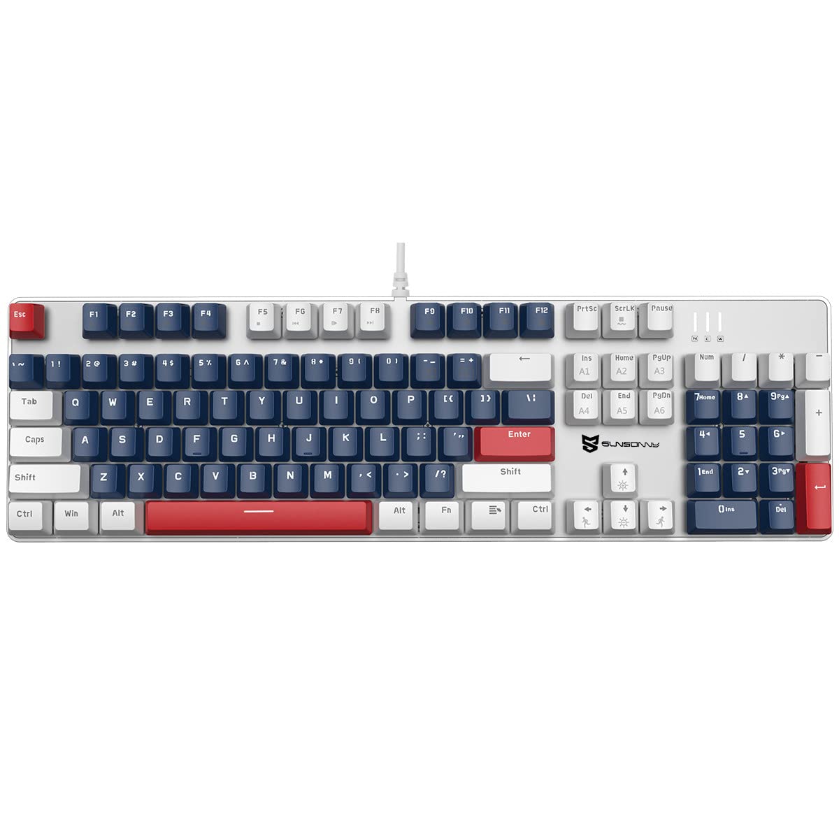Mechanical Gaming Keyboard | Wired Gaming Keyboard | White Backlit Keyboard with Red Switches and 104 Keys | Hot Swappable Mechanical Keyboard | Mechanical Keyboard  Gaming Keyboards  Blue/White/Red