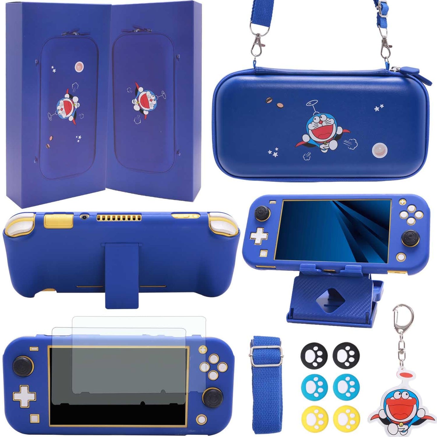 GUTIAL Accessories Bundle for Nintendo Switch Lite - Cute Kawaii NS Lite Accessories kit for Grils Boys Kids with Carrying Case  Cartoon Cover Case  Screen Protector  Stand - Blue