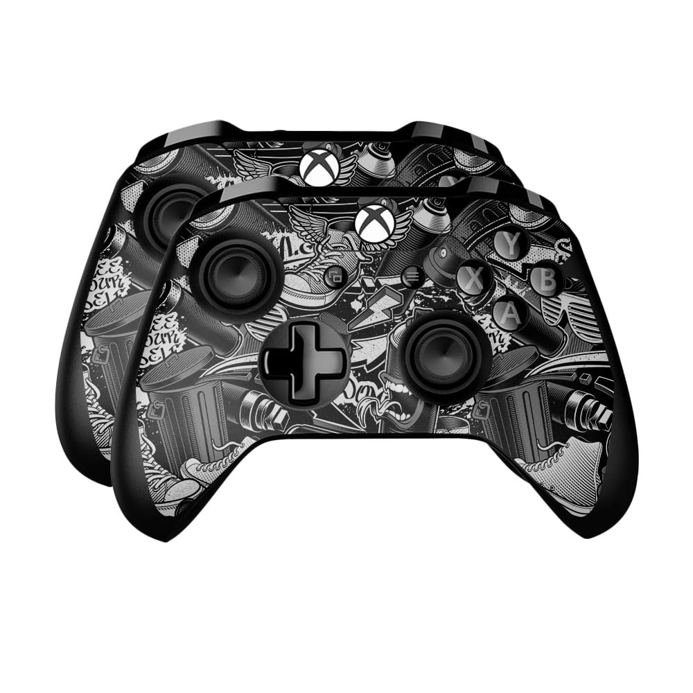 Skin Compatible with Microsoft Xbox One Controller (2 Pack) - Mono Hip Hop - Premium 3M Vinyl Protective Wrap Decal Cover - Easy to Apply | Crafted in The USA by MightySkins