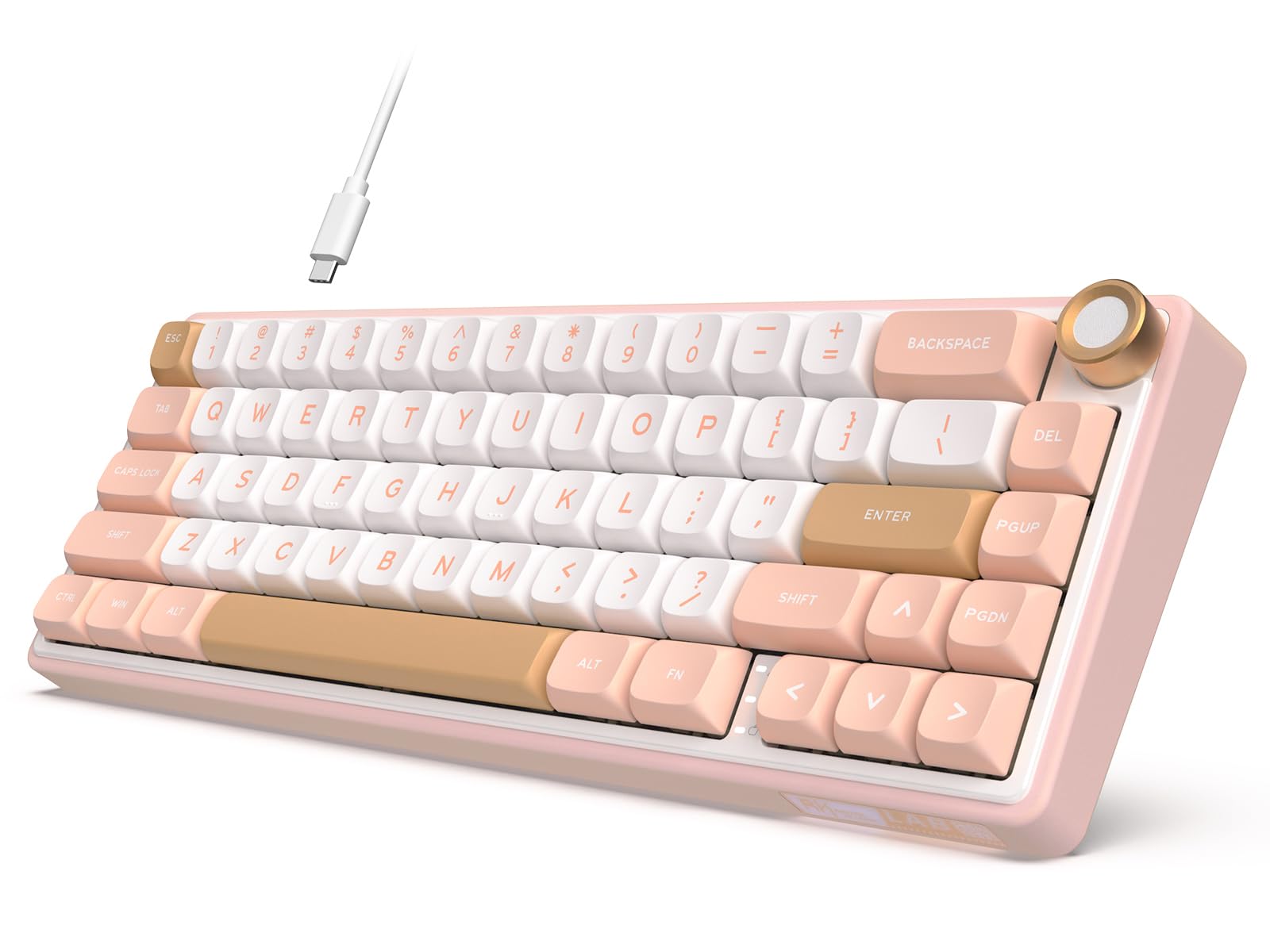 RK ROYAL KLUDGE R65 Wired Mechanical Keyboard with Volume Knob  60% Percent RGB Backlit Gasket Mount Gaming Keyboard with PBT Keycaps  MDA Profile  QMK/VIA  66 Keys Hot Swappable Cream Switch  Pink