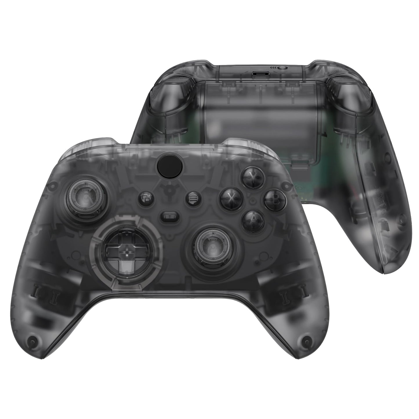 eXtremeRate Clear Black Full Set Shell Buttons for Xbox Series X & S - Replacement Side Rails Grips & Front Back Plate Cover, Model QX3M507