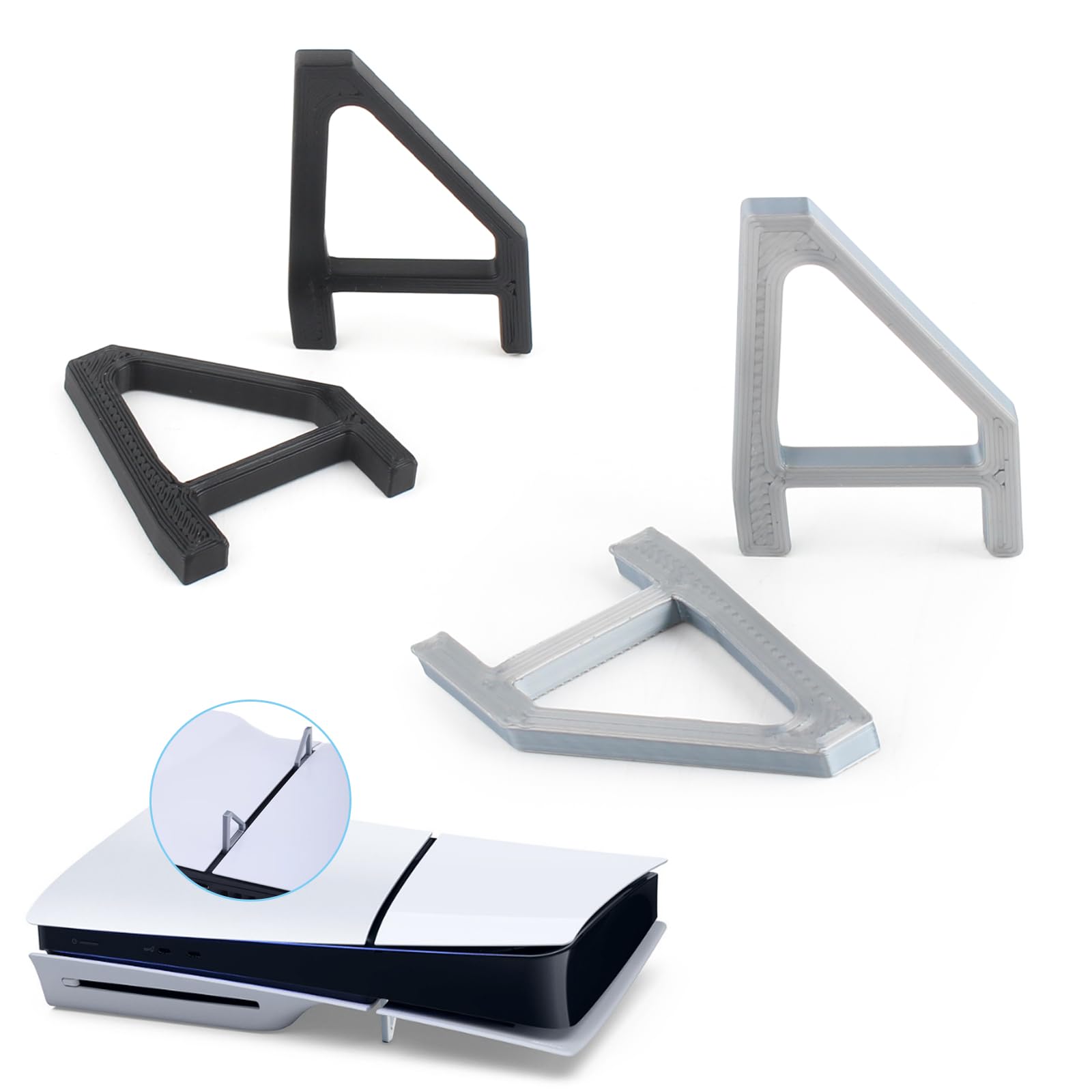YWLRONG PS5 Slim Stand Bracket Holder - 4Pcs Flat Base, Compatible with PlayStation 5 Slim Disc Edition, Black+Grey