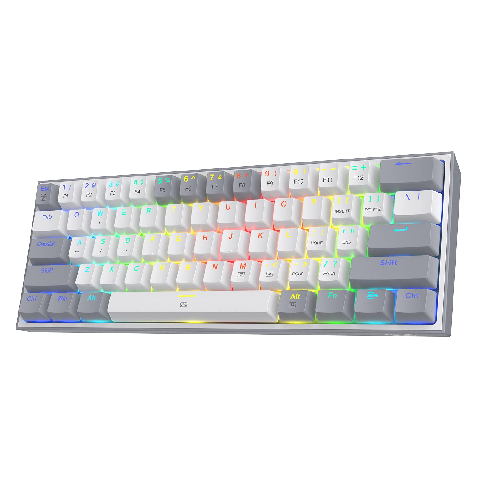Redragon K617 Fizz 60% Wired RGB Mechanical Keyboard, 61 Keys, Linear Red Switch, Grey & White Keycaps