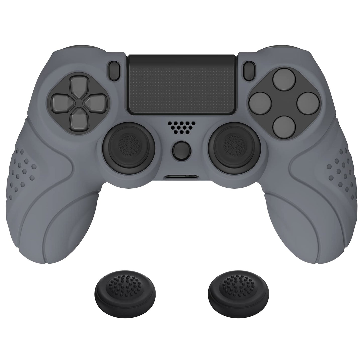 PlayVital Guardian Edition Gray Ergonomic Soft Anti-Slip Controller Silicone Case Cover for ps4  Rubber Protector Skin with Joystick Caps for ps4 Slim/Pro Controller