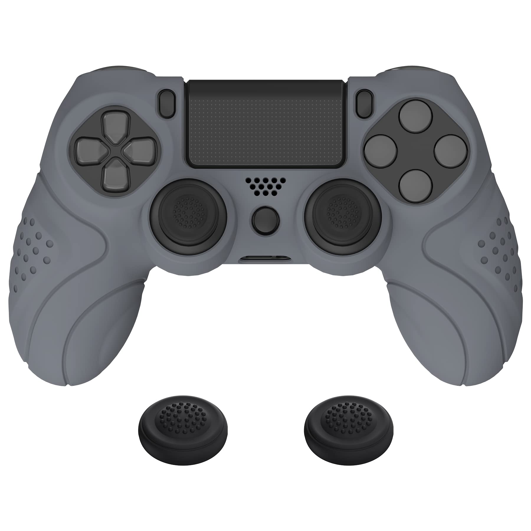 PlayVital Guardian Edition Gray Ergonomic Soft Anti-Slip Controller Silicone Case Cover for ps4  Rubber Protector Skin with Joystick Caps for ps4 Slim/Pro Controller
