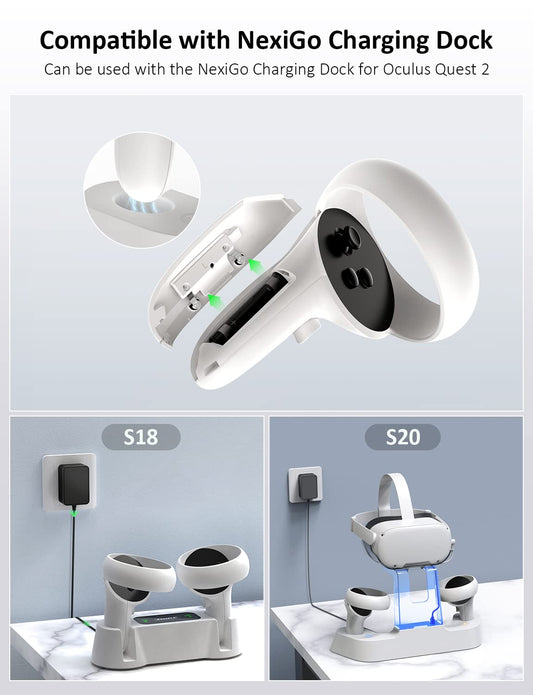 NexiGo AA Rechargeable Batteries 1850mAh for Oculus Quest 2 Charging Dock - Black (2 Pack)