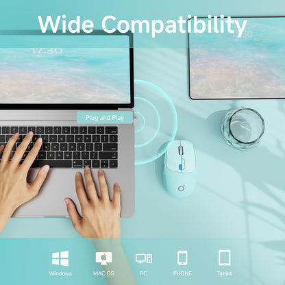 SEUNKWANG Q5 Wireless Mouse - Bluetooth & 2.4G, 1600 DPI, Ergonomic, Quiet, Portable, Blue