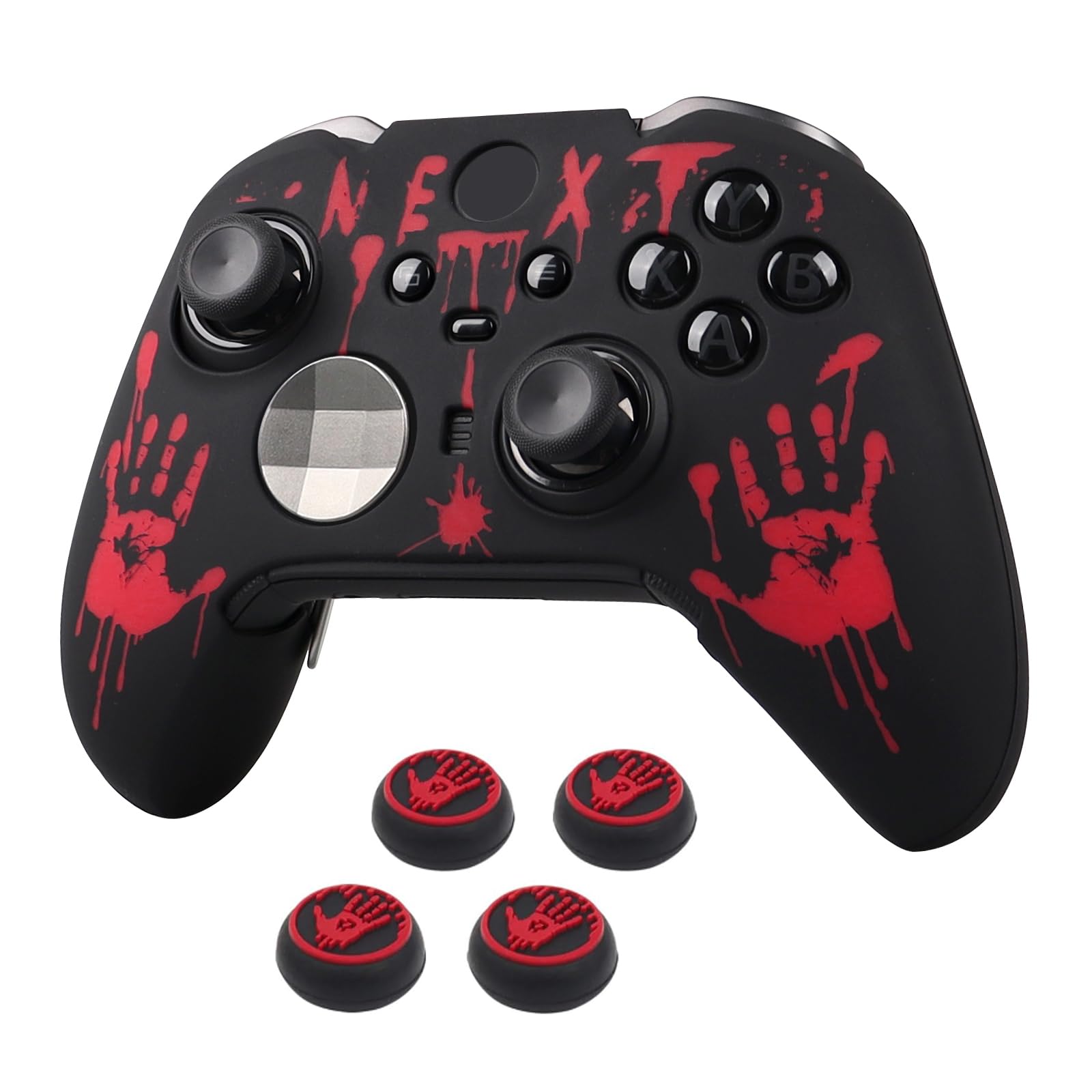 RALAN Laser Blood Handprint Design Controller Skin with 4 Thumb Grips for Xbox Elite Wireless Controller Series 2 Core  Anti-Slip Silicone Controller Cover Protector Case