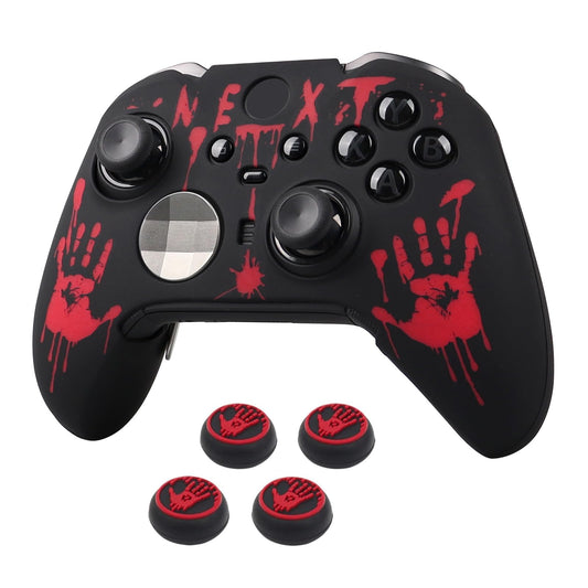 RALAN Laser Blood Handprint Design Controller Skin with 4 Thumb Grips for Xbox Elite Wireless Controller Series 2 Core  Anti-Slip Silicone Controller Cover Protector Case