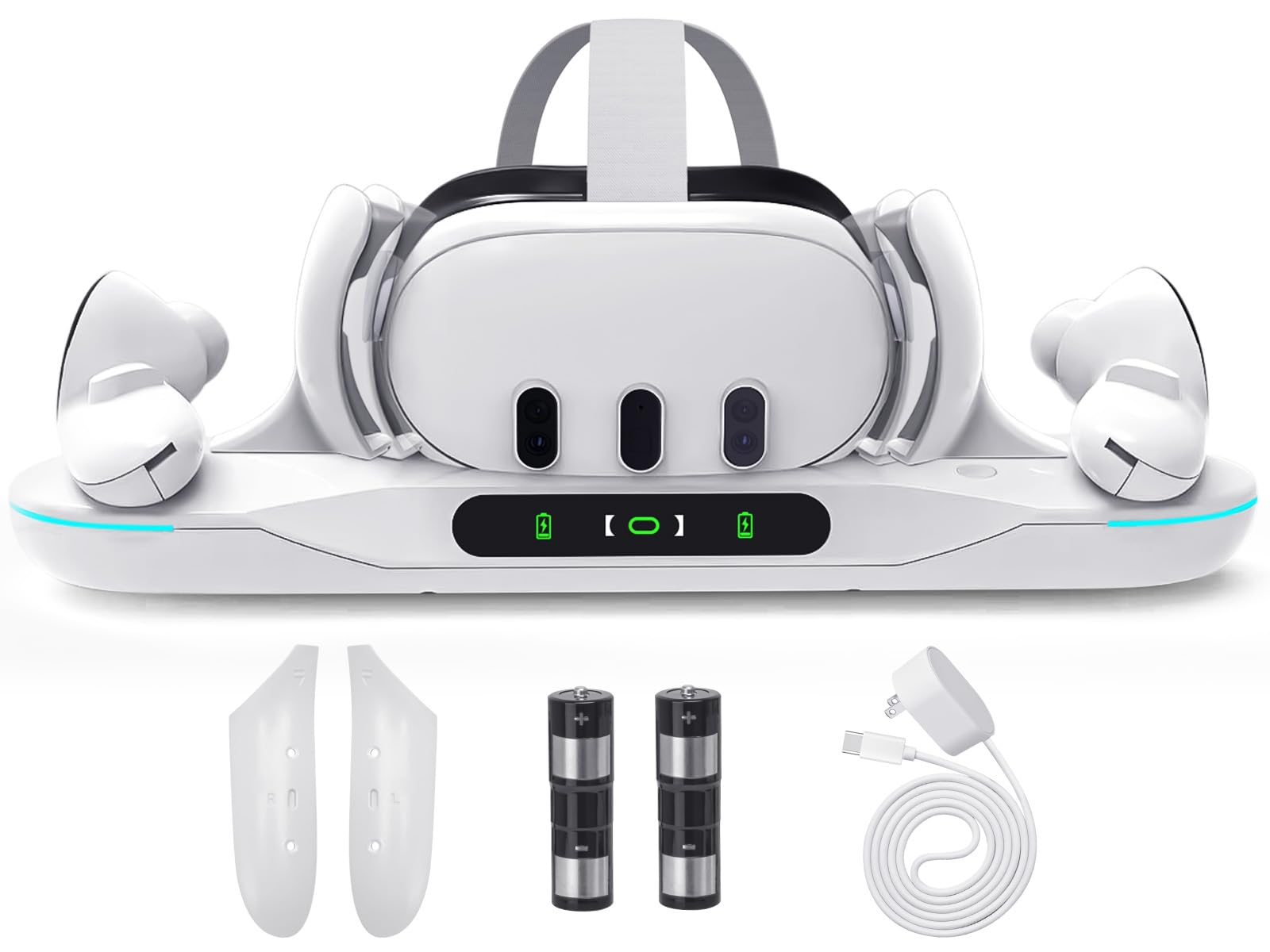 Lampelc Charging Dock for Meta Quest 3 - Auto-Clamping Fast Charge Station, White, Includes 2 Rechargeable Batteries, LED Display