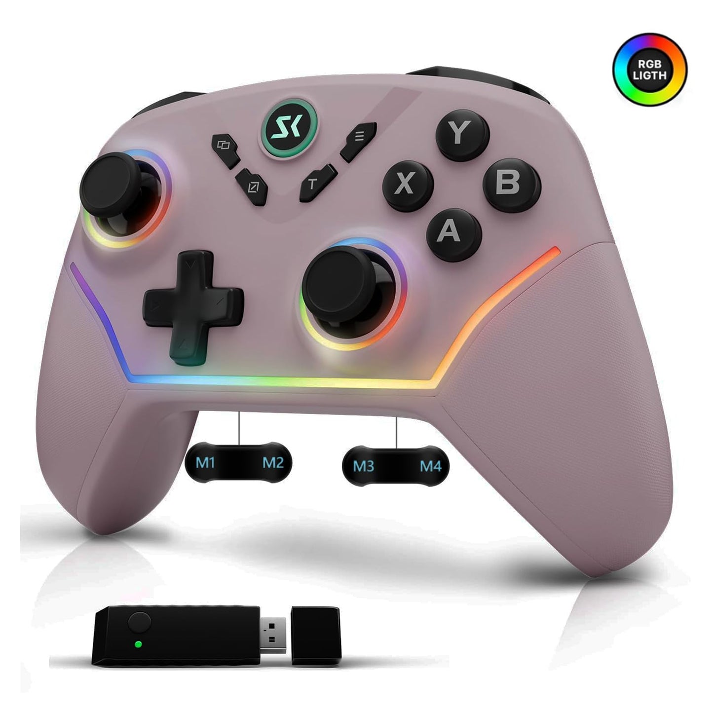 Wireless PC Controller with Hall Effect Joysticks & Triggers  1000Hz Polling Rate  Trigger Locks  Bluetooth Pro Gaming Controller for PC/Steam/Luna/Tesla - 4 Macros and Turbo  Dynamic RGB  Pink
