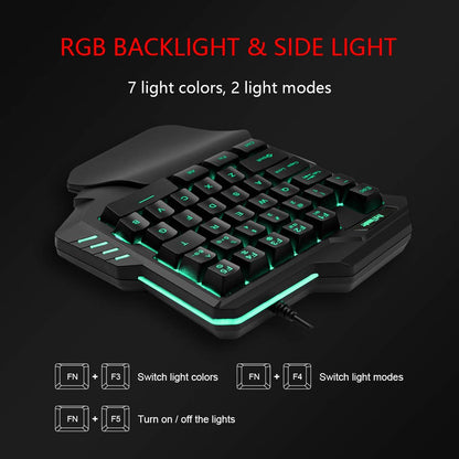 RedThunder One-Handed RGB Gaming Keyboard & Mouse Combo, 35 Keys, 6400 DPI, Portable for PC Gamers