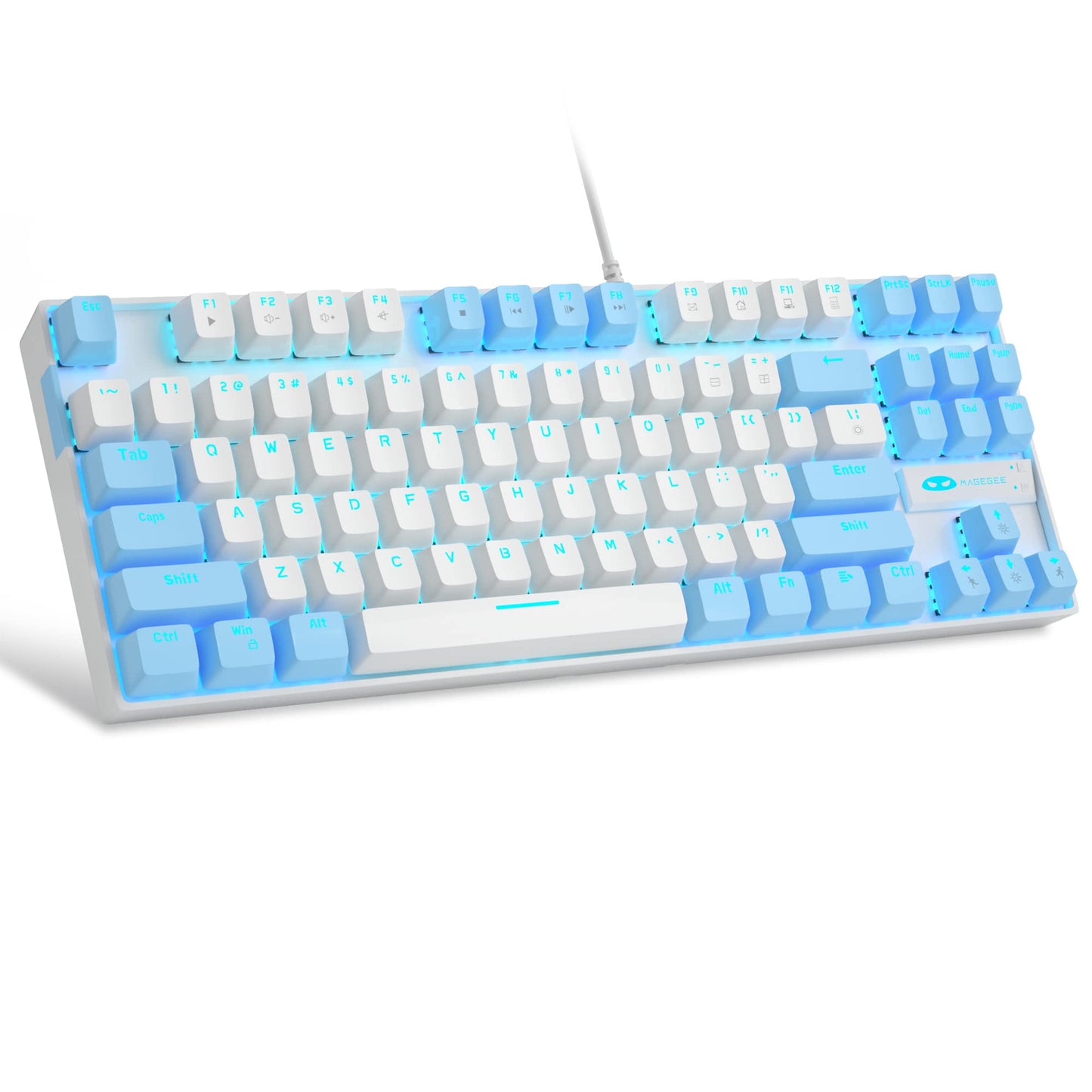 MageGee 75% Mechanical Gaming Keyboard, Red Switch, LED Backlit, TKL Wired, White/Blue for Windows PC Gamer