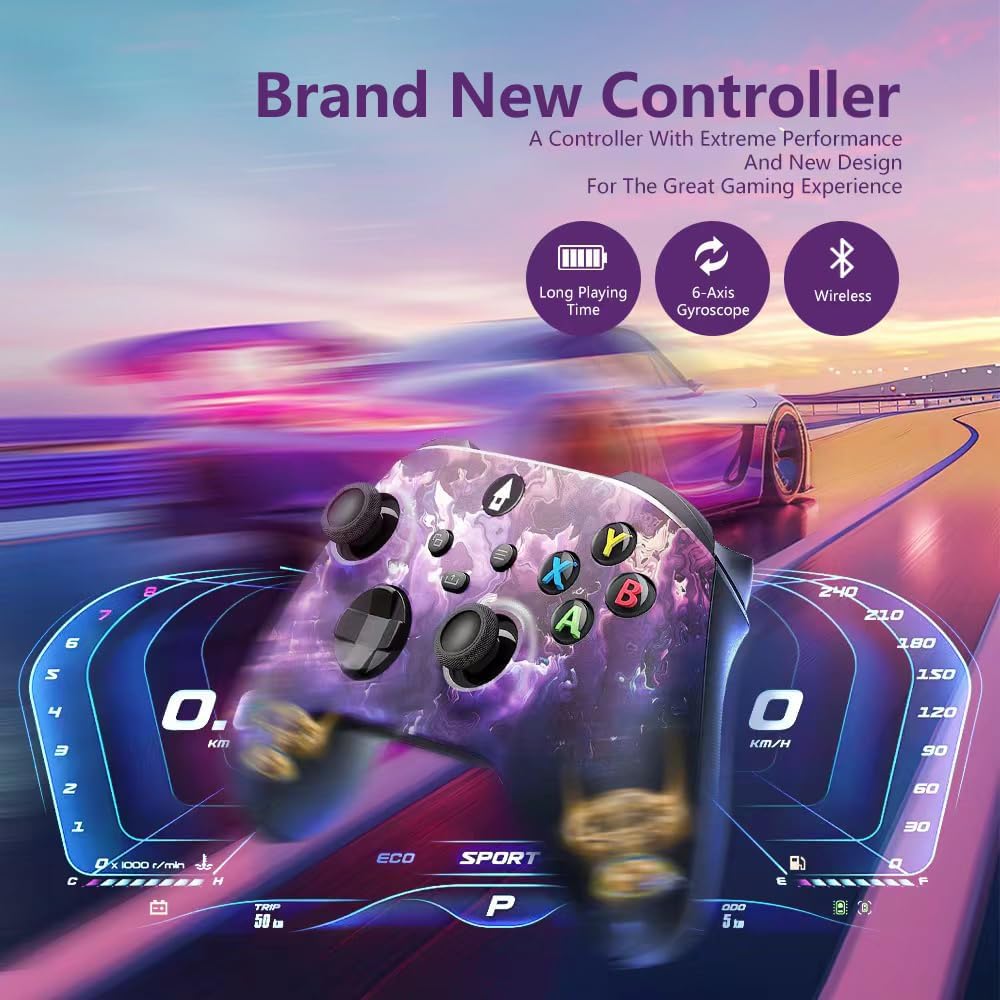 DAQUGPT Wireless Bluetooth Controller for Xbox One Series X/S, Purple Magma Custom Design, No Receiver Needed