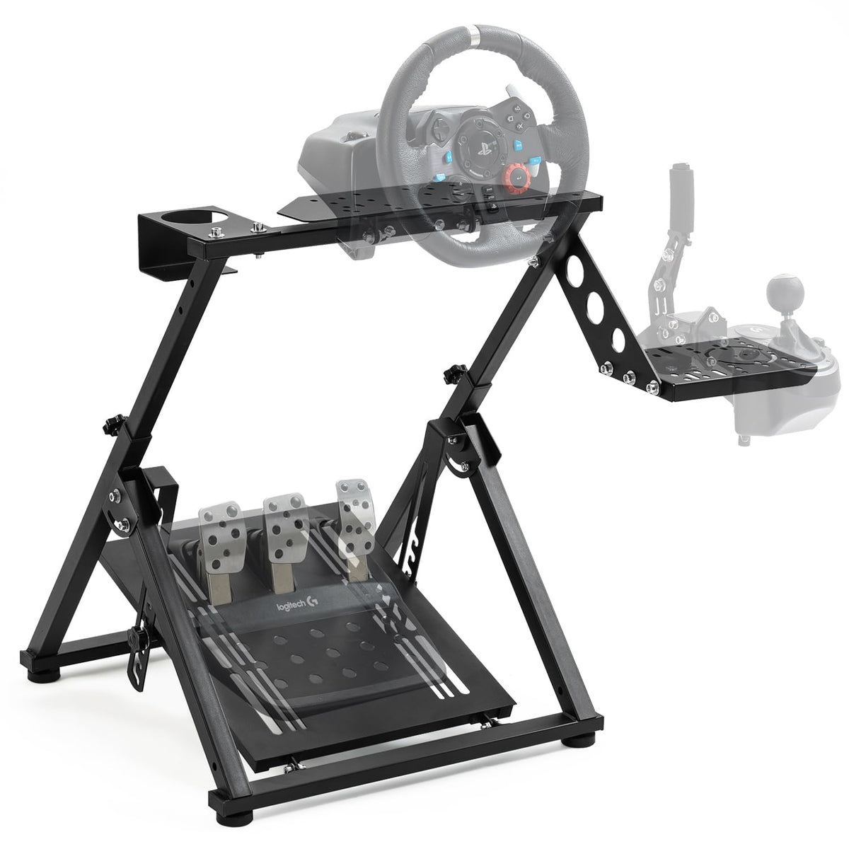 Gazzyt Foldable Racing Wheel Stand Adjustable Sim Racing Cockpit Compatible with Logitech/ Thrustmaster/Fanatec/PXN/Moza R5 R9 G29 G920 G923 T248 T300RS GT T500 Sturdy Gaming Stand Space-Saving Design Wheel and Pedals Not Included