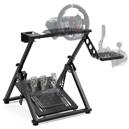 Gazzyt Foldable Racing Wheel Stand Adjustable Sim Racing Cockpit Compatible with Logitech/ Thrustmaster/Fanatec/PXN/Moza R5 R9 G29 G920 G923 T248 T300RS GT T500 Sturdy Gaming Stand Space-Saving Design Wheel and Pedals Not Included