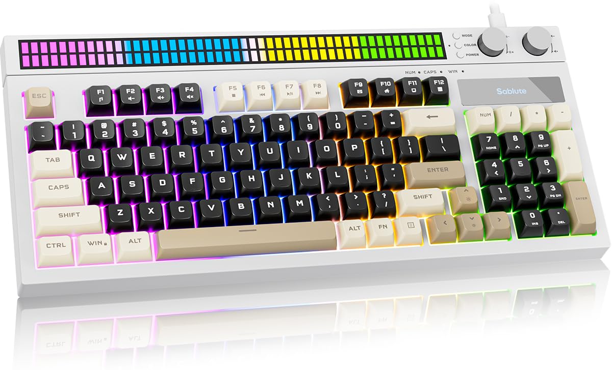 SABLUTE Keyboard Gaming - Audio-Sync RGB Light Strip  19-Key Anti-Ghosting  Dual Control Knobs  Adjustable Stand  Ultra-Low Latency Quiet Mechanical Feel for PC Gamers