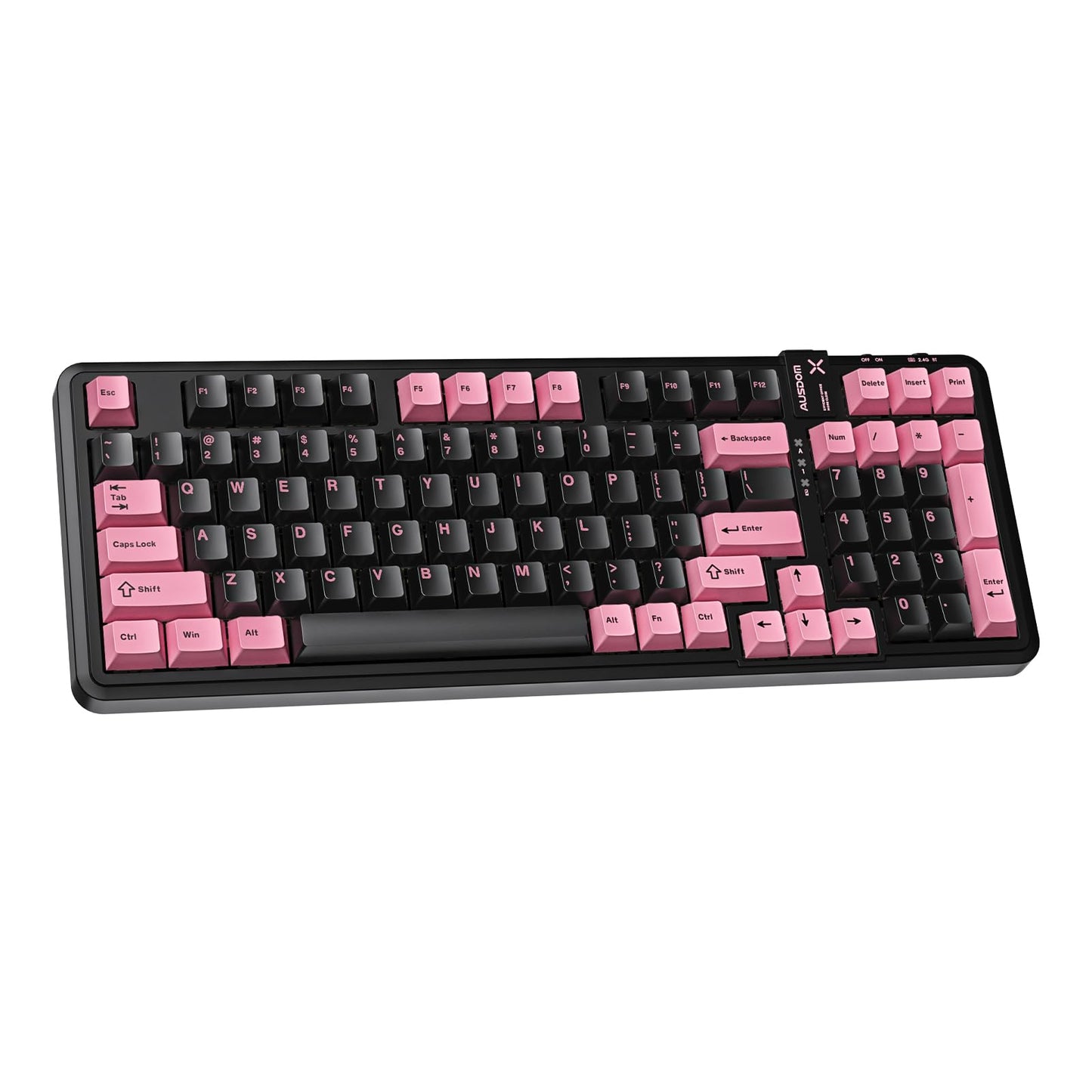 AUSDOM 98Pro Wireless Mechanical Keyboard, Tri-Mode BT/2.4GHz/USB-C, Gasket Structure, Black&Pink, 97 Keys, Linear Switches
