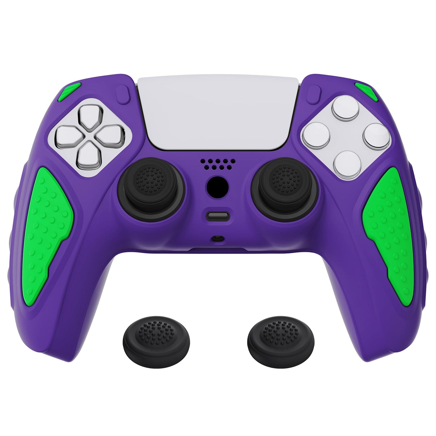 PlayVital Knight Edition Neon Genesis Purple & Green Two Tone Anti-Slip Silicone Cover Skin for ps5 Controller  Soft Rubber Case for ps5 Wireless Controller with Thumb Grip Caps