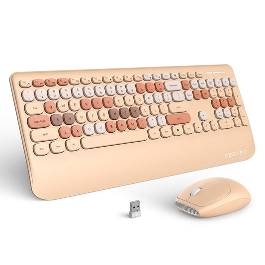 GEEZER Wireless Keyboard and Mouse Combo Milk Tea Color  106 Keys Less Noise Full-Size 2.4G Ultra-Slim Colorful Keyboards with Palm Rest  One USB Nano Receiver for Windows/Mac/Laptop/PC