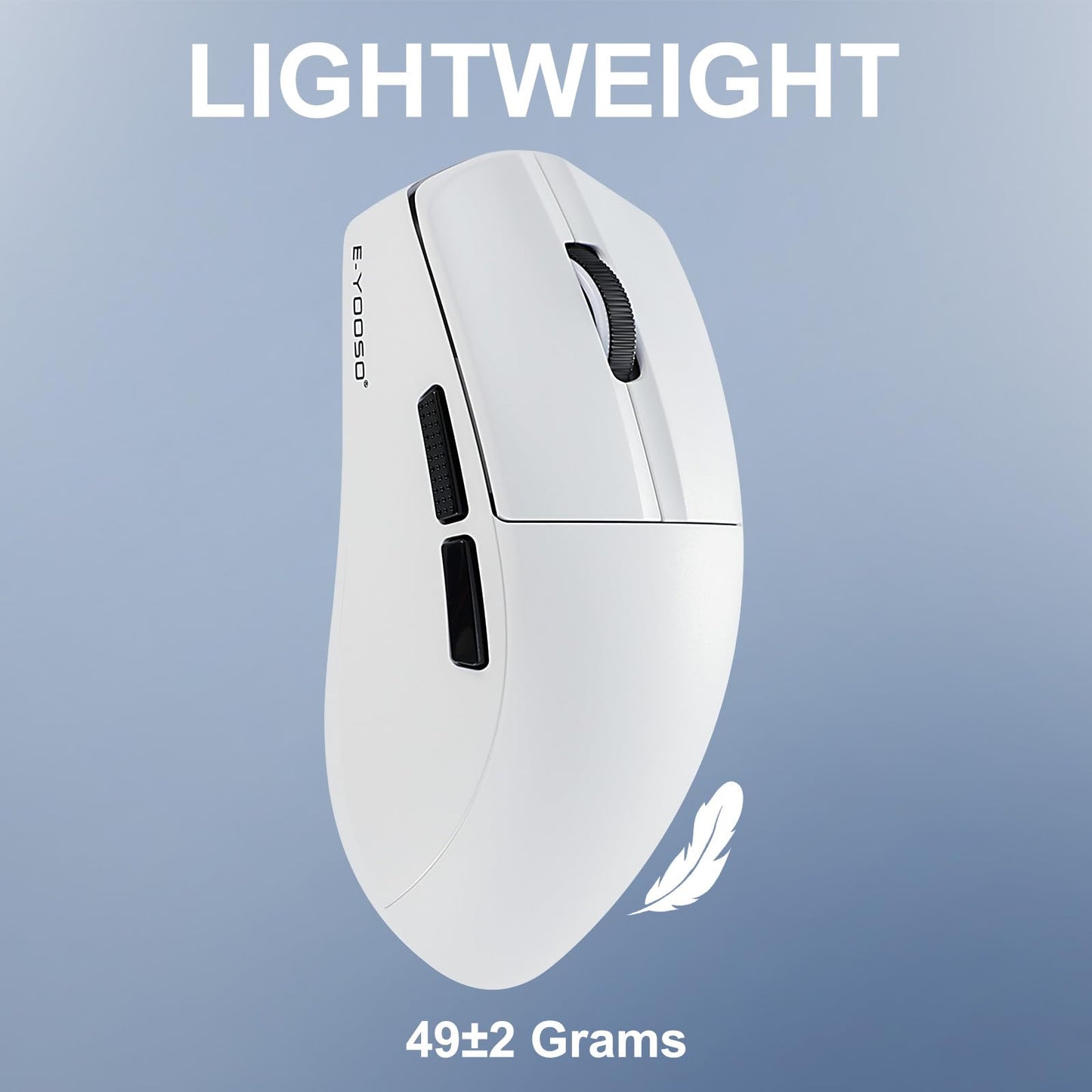 HUO JI Wireless Gaming Mouse - 49g Ultra-Light, 26,000 DPI, Bluetooth 5.1, 150 Hr Battery, Model X-44, White