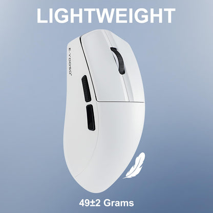 HUO JI Wireless Gaming Mouse - 49g Ultra-Light, 26,000 DPI, Bluetooth 5.1, 150 Hr Battery, Model X-44, White