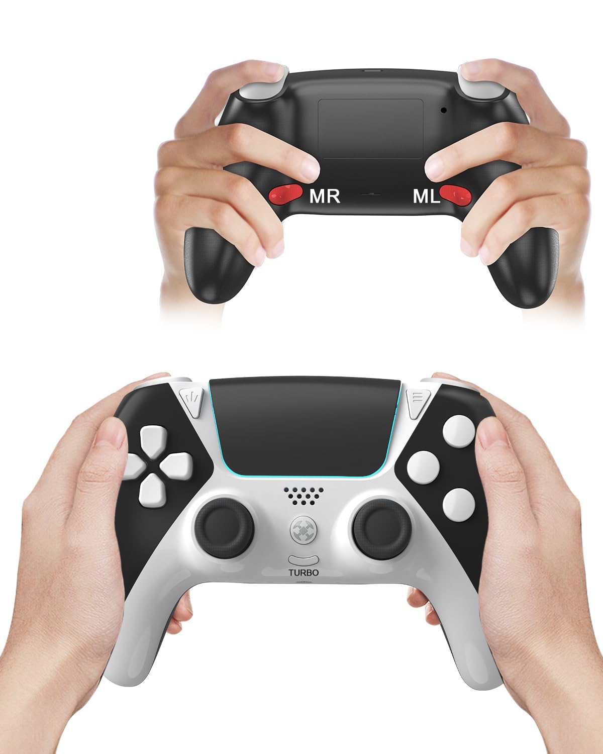 Replacement for Luna Controller  Multiplatform Gaming Mando for PC/Steam/Phone/PS4/marketplace Games/Fire TV with 2 Back Paddles and Turbo (Black and White)