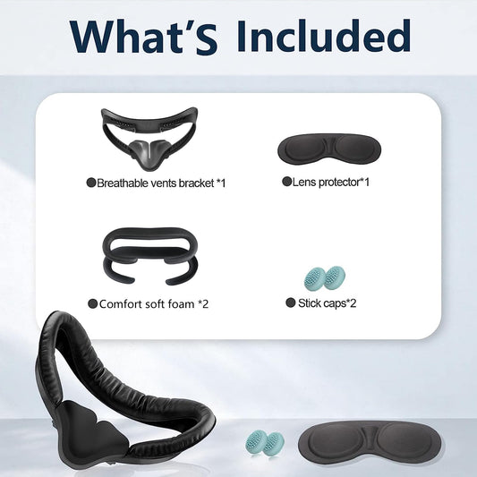 Hanpusen VR Face Pad for Oculus Quest 2 - 6-in-1 Set, Black, Includes Facial Cushion, Sweat-Proof Foam, Lens Cover, Nose Pad, and Caps
