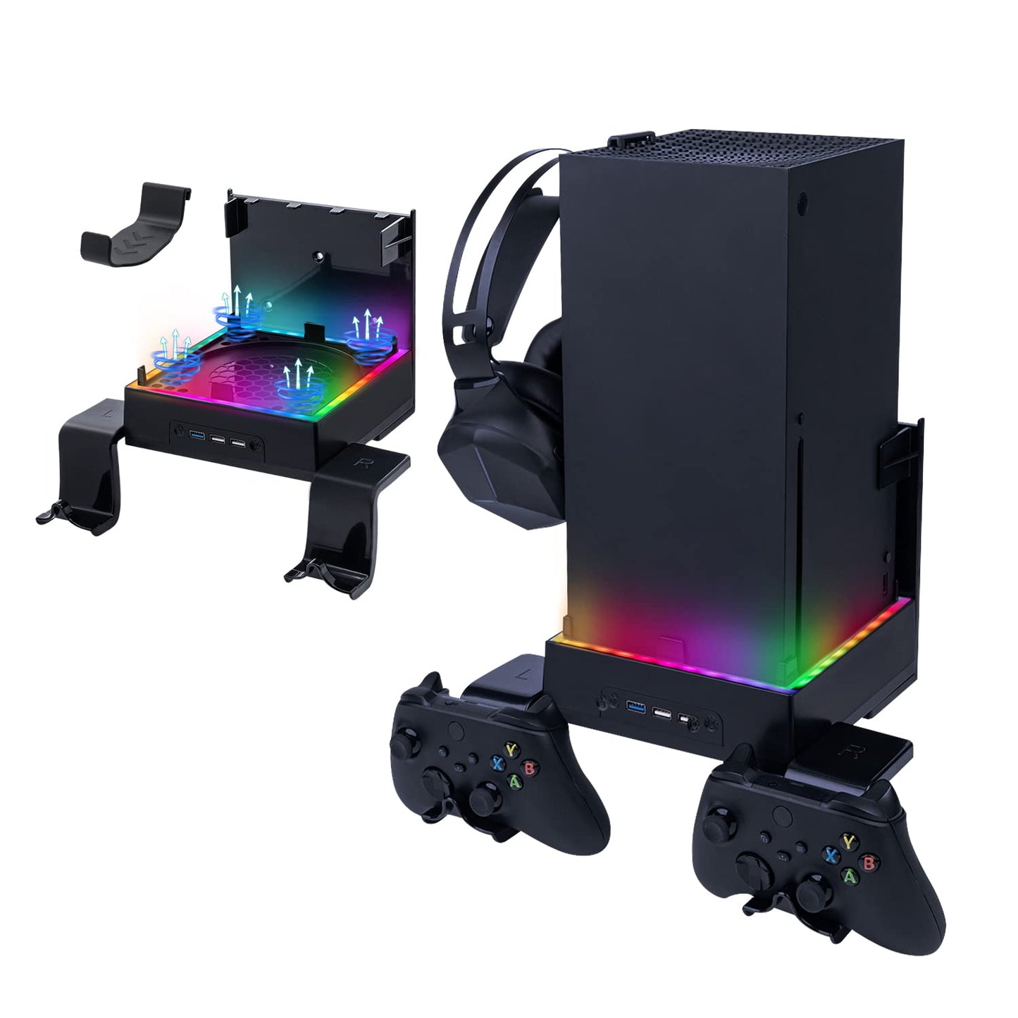 Mcbazel Wall Mount with Cooling Fan for Xbox Series X, Xbox Series X 4 in 1 Wall Mount Kit, 3-Speed Low Noise Fan with RGB Light