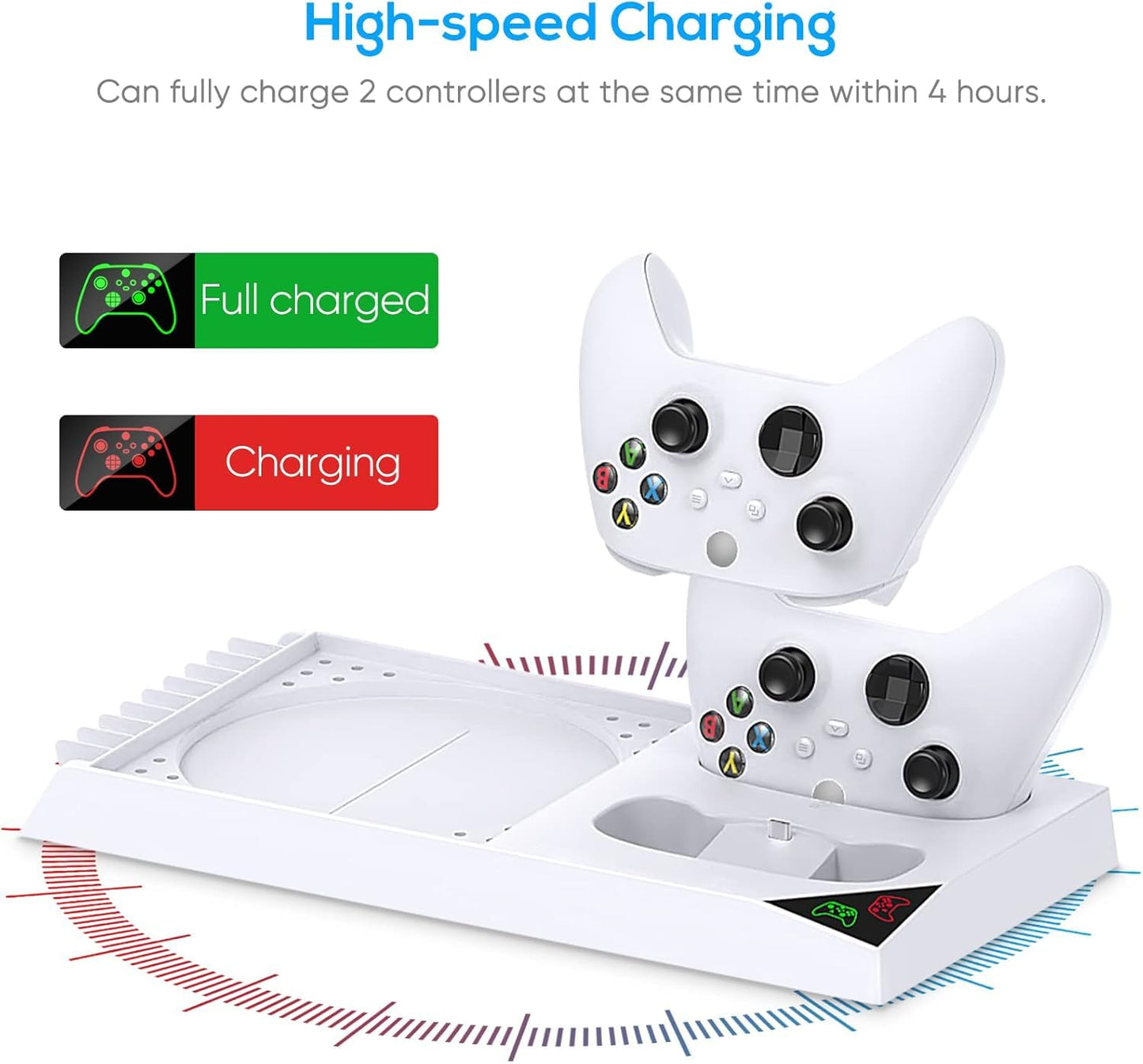 YUANHOT Vertical Cooling Stand for Xbox Series X - Charging Station, Fan Cooling, 1400mAh Battery, White - Model XSX17W