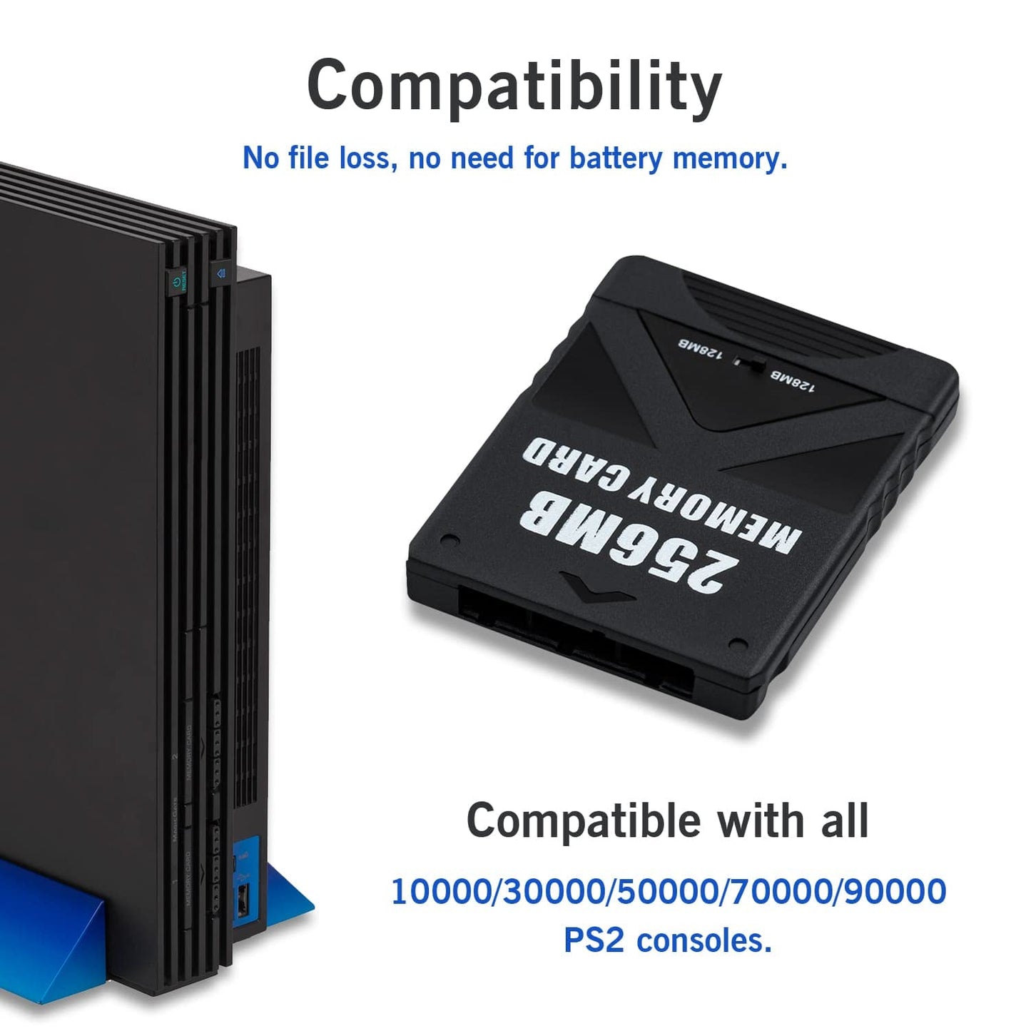 Mcbazel 256MB Memory Card for PlayStation 2 - High Speed, Black, Model MT-002