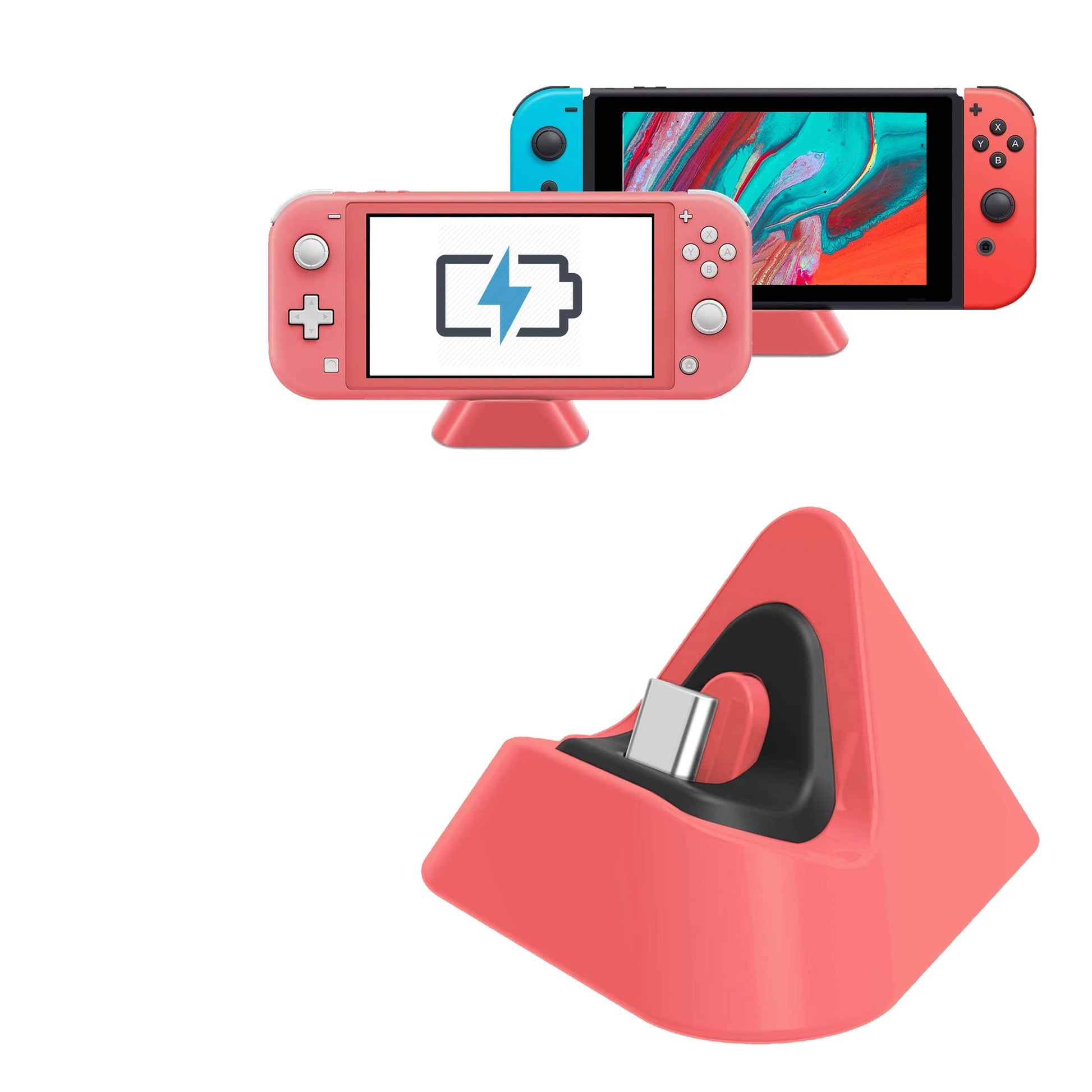 Charging Dock for Nintendo Switch Lite  Charging Stand Station Compatible with Nintendo Switch (Coral)