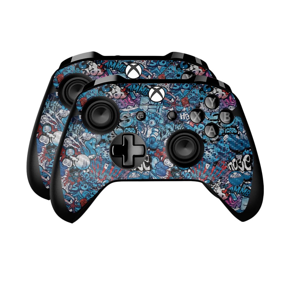 Carbon Fiber Skin Compatible with Microsoft Xbox One Controller (2 Pack) - Blue Meanies - Premium 3M Vinyl Protective Wrap Decal Cover - Easy to Apply | Crafted in The USA by MightySkins
