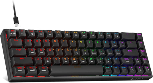 KOORUI 60% Mechanical Gaming Keyboard  Mixed Colors LED Backlit Ultra-Compact 68 Keys  Mini Wired Keyboard with Blue Switch for Windows Laptop PC/Mac OS/Xbox