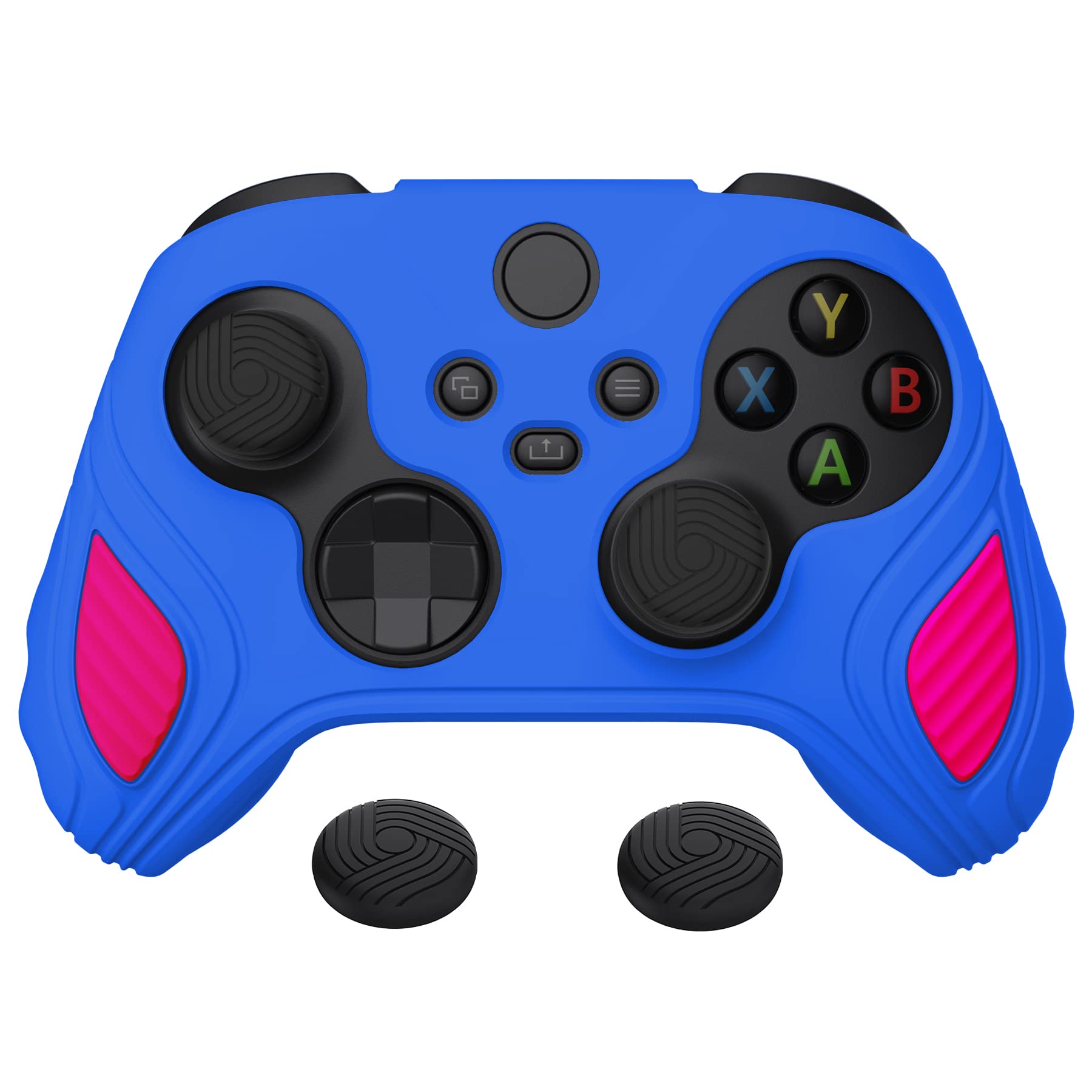 PlayVital Scorpion Edition Two-Tone Anti-Slip Silicone Case Cover for Xbox Series X/S Controller  Soft Rubber Case for Xbox Core Wireless Controller with Thumb Grip Caps - Primary Blue & Bright Pink